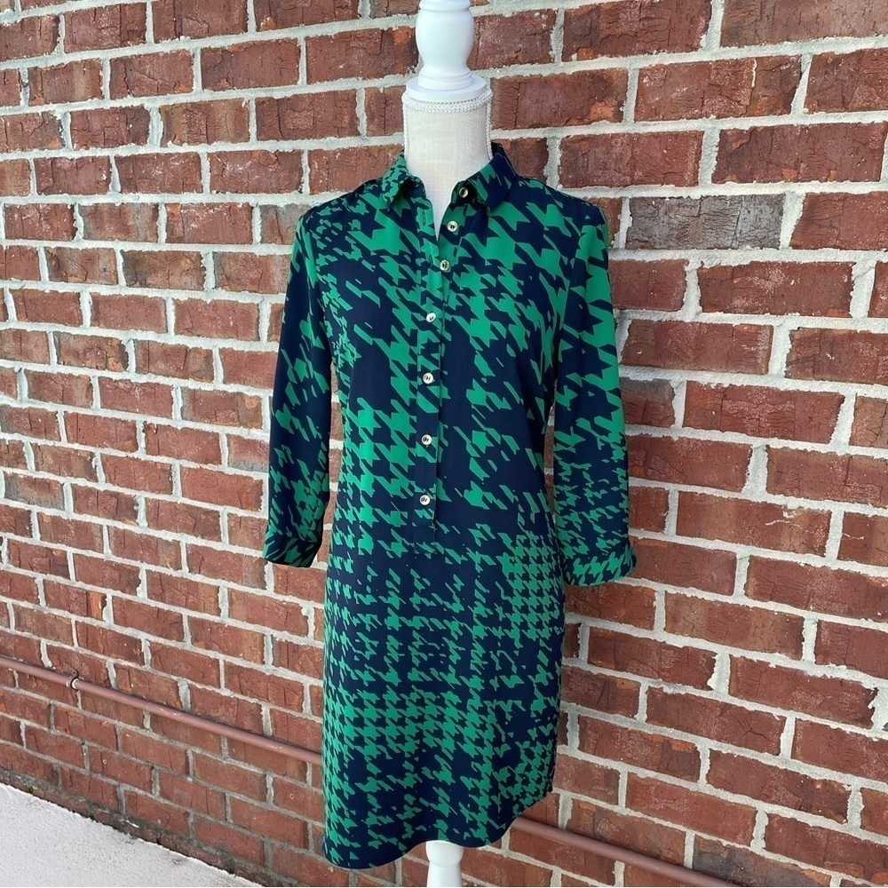 Navy and Green Houndstooth Dress